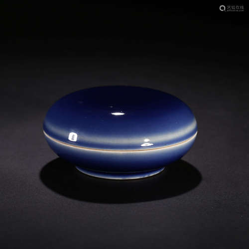 A Chinese Altar Blue Glazed Porcelain Inkpad Box