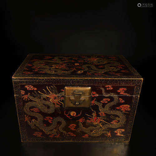 A Chinese Wood Lacquerwork Gild Dragon Pattern Book Box