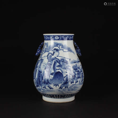 A Chinese Blue and White Figure Painted Porcelain Zun