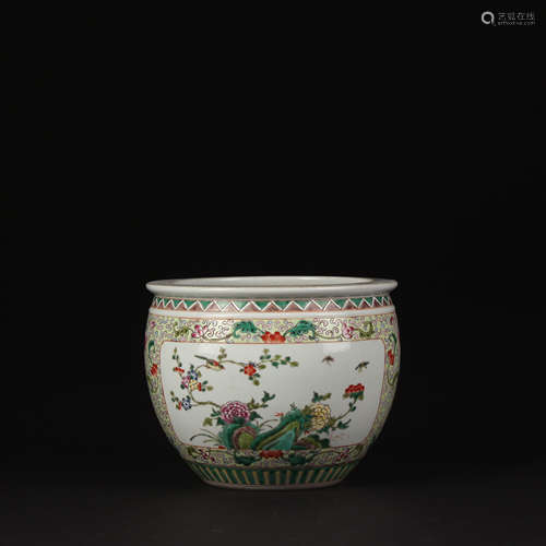 A Chinese Famille Verte Porcelain Scroll Vat