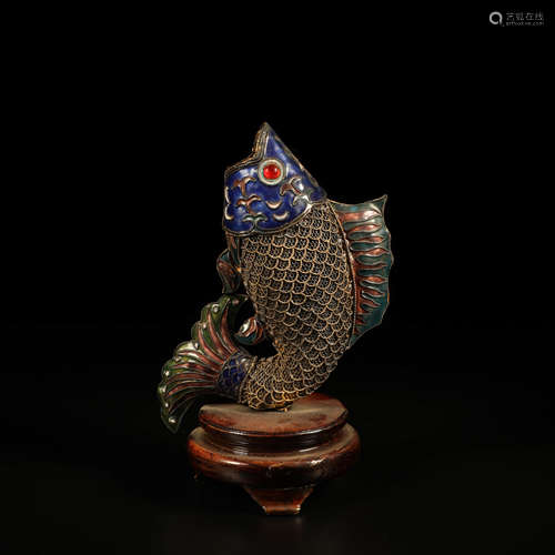 A Chinese Copper Enamel Fish Ornament