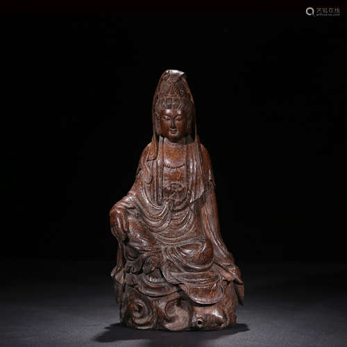 A Chinese Bamboo Carved Guanyin Statue