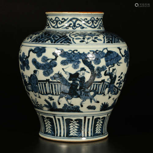 A Chinese Blue and White Figure Painted Porcelain Jar