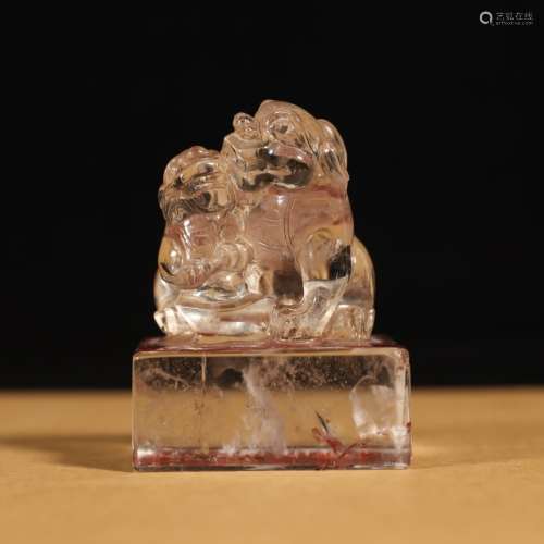 A Chinese Natural Crystal Carved Lion Handle Seal
