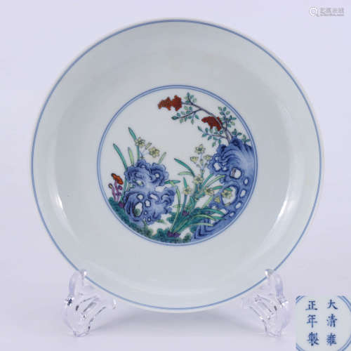 A Chinese Doucai Floral Porcelain Plate