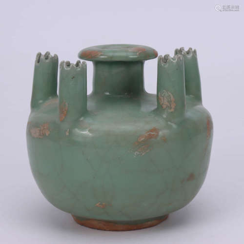 A Chinese Longquan Kiln Cyan Glazed Porcelain 5 Holes Vase