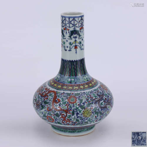 A Chinese Doucai Chi Dragon Pattern Porcelain Flask