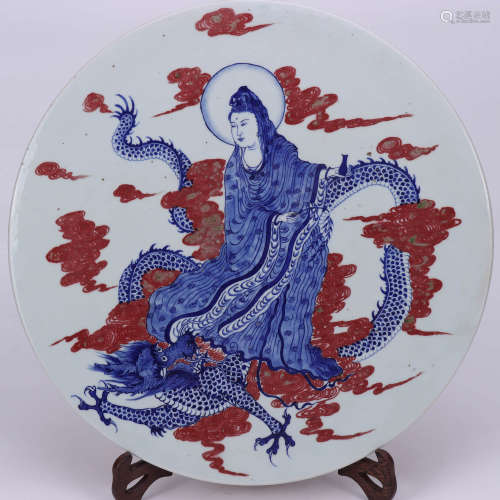 A Chinese Blue and White  Underglazed Red Porcelain Plate