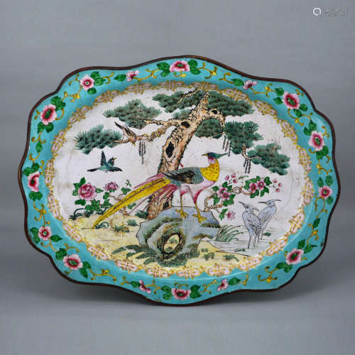 A Chinese Enamel Flower&Bird Pattern Copper Plate