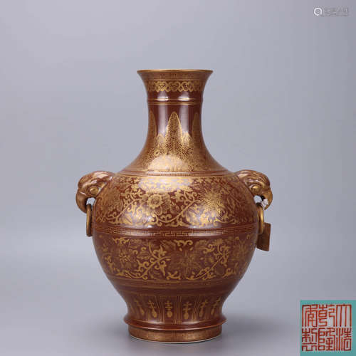 A Chinese Gild Twining flower pattern Porcelain Double Ears Vase