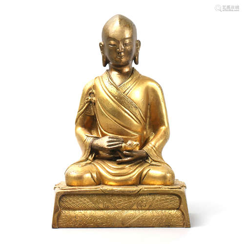 A Chinese Gild bronze Arhat Statue Ornament