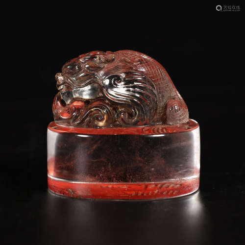 A Chinese Natural Crystal Carved Beast Handle Seal