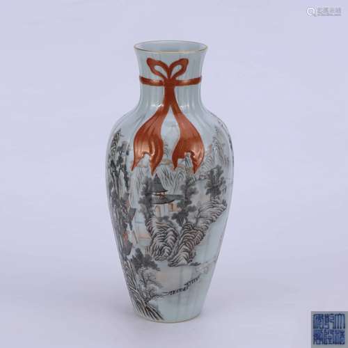 A Chinese Grisaillle Gild Landscape Porcelain Vase