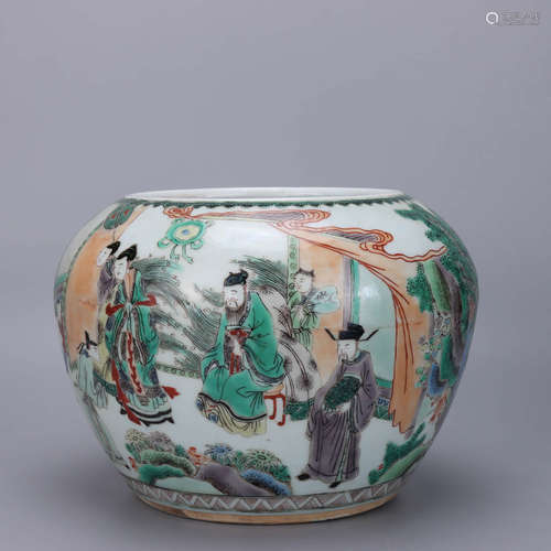 A Chinese Famille verte Figure Painted Porcelain Water Pot