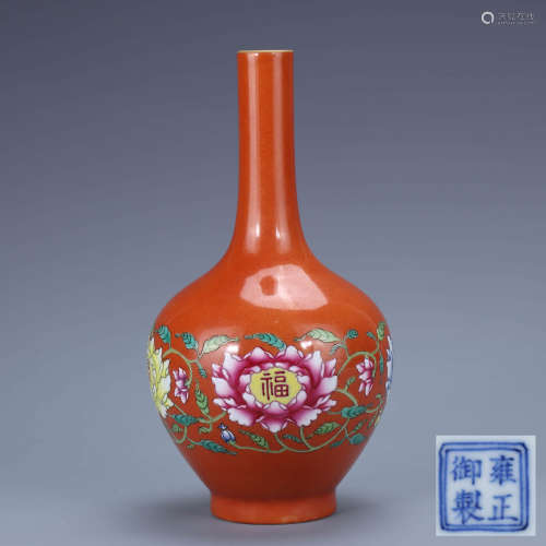 A Chinese coral Floral Porcelain Vase