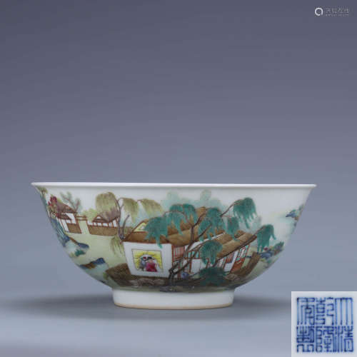 A Chinese Famille Rose Landscape Painted Porcelain Bowl