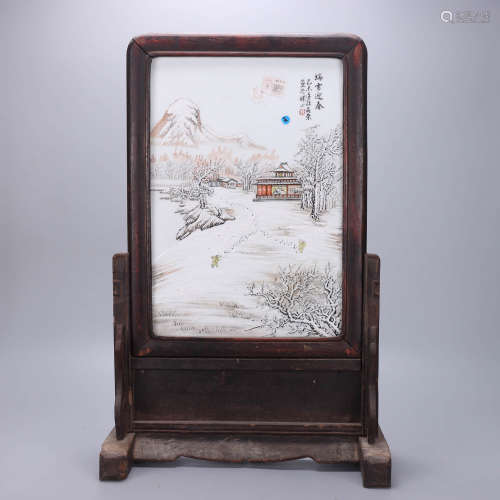 A Chinese snow-covered landscape Porcelain Screen, Wang Kunrong Mark