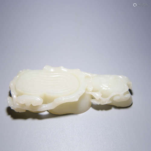 A Chinese White Jade Carved Lucid ganoderma Ornament