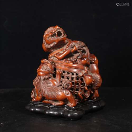 A Chinese Boxwood Carved Lion Aromatherapy