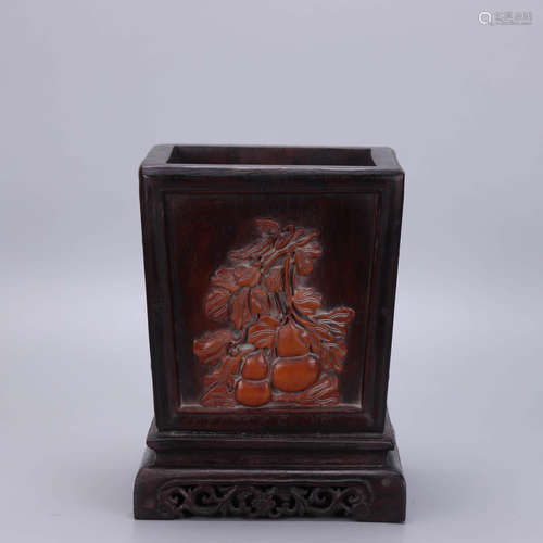 A Chinese lacquer Wood Carved Brush Pot