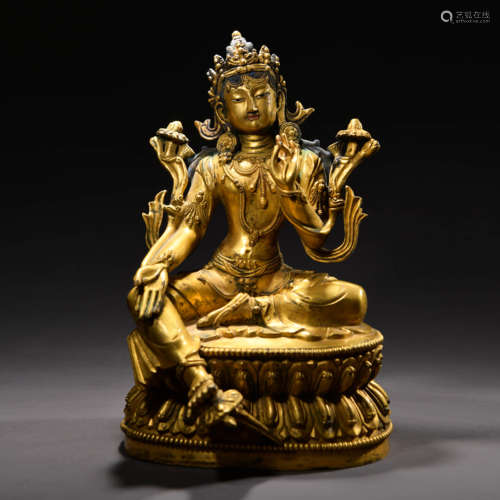 A Chinese Gild bronze Green Tara Statue