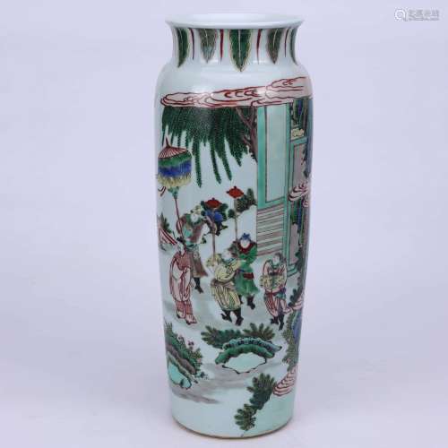 A Chinese Famille verte Figure Painted  Porcelain Tube Vase