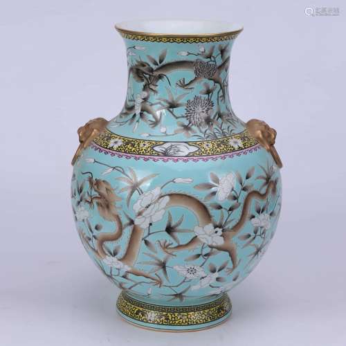 A Chinese Dragon Pattern Floral Porcelain Blue Zun