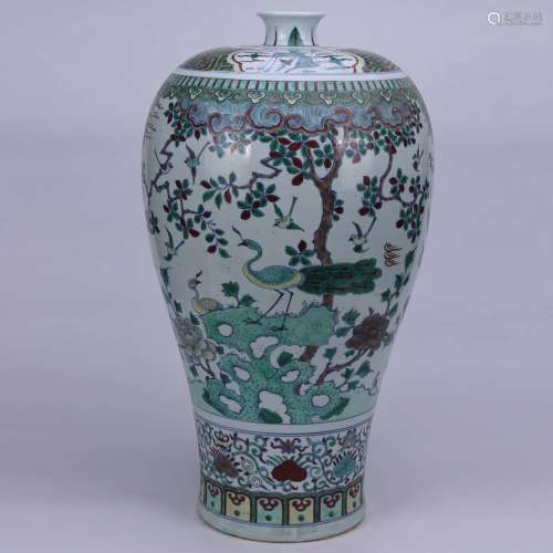 A Chinese Famille verte Peacock Painted Porcelain Vase