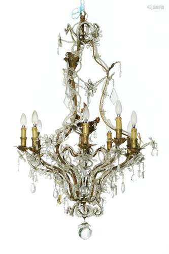 Lustre en cristal de roche, verre taillé, fer et t…