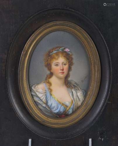 Ecole française XIXe, Portrait de femme, miniature…