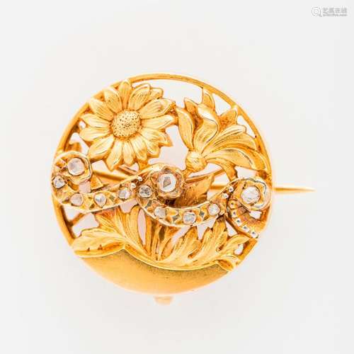 260. Broche florale Art Nouveau en or jaune 750 mi…