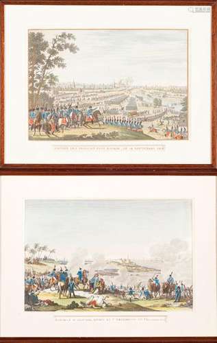 5. Réunion de 2 gravures rehaussées, première moit…