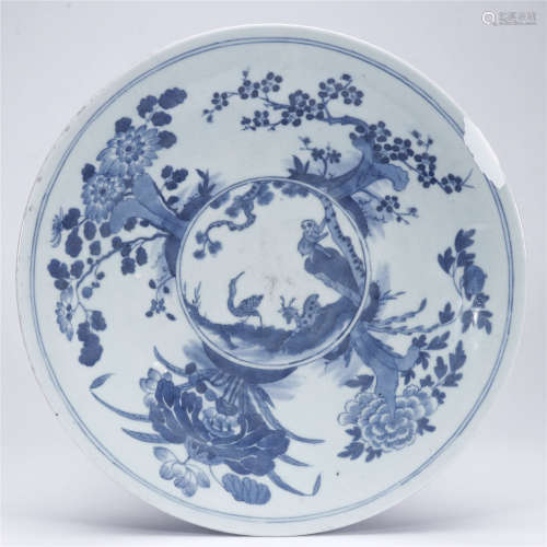 Blue and white fu lu shou flower drawng porcelain plate