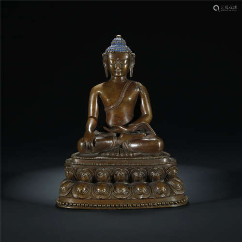 Copper alloy statue of seated Sakyamuni Buddha