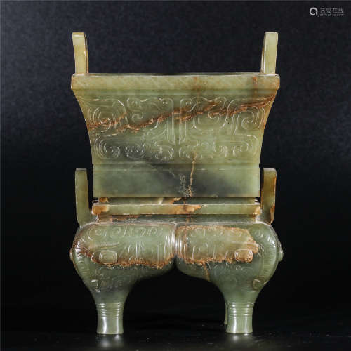 Jade carving censer with TAO TIE pattern