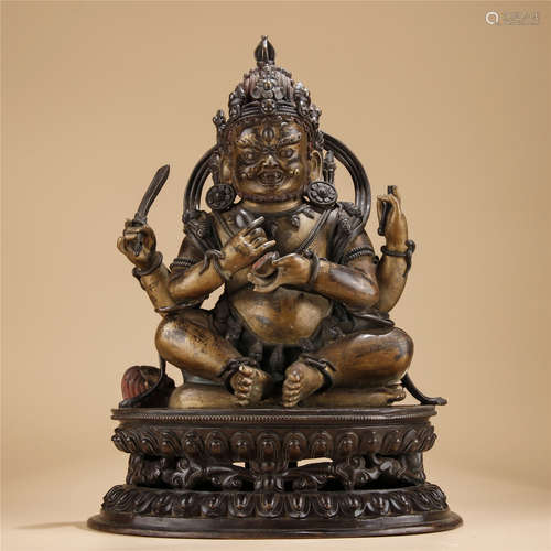 Bronze partly gilt statue of Mahakala Buddha.