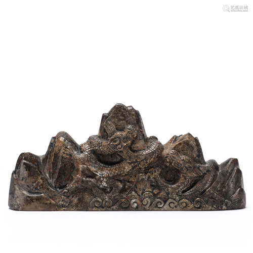 Stone carved dragon pattern pen holder