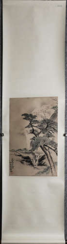 Chinese scroll painting of landscape, by He Haixia