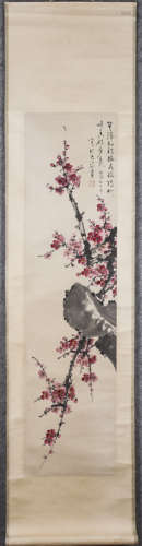 Chinese scroll painting of plum blossom, by Zhang Daqian