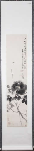 Chinese scroll painting of ink peony, by Zhang Daqian