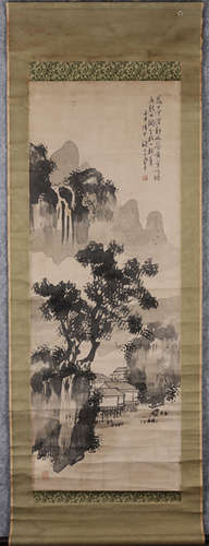 Chinese scroll painting of lanscape, by Ou Haonian