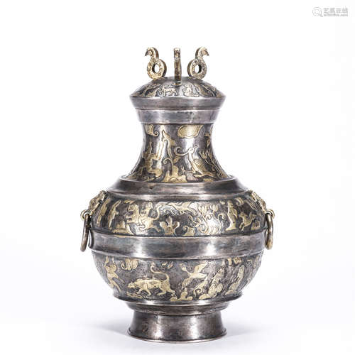 Silver gilt figure bird and beast pattern bottle