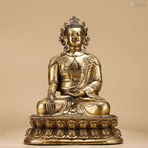 Gilt bronze seated statue of Sakyamuni buddha