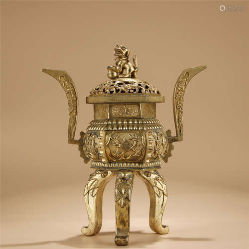 Gilt bronze tripod censer