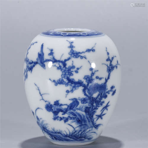 Blue and white with plum blossom drawing porcelain jar