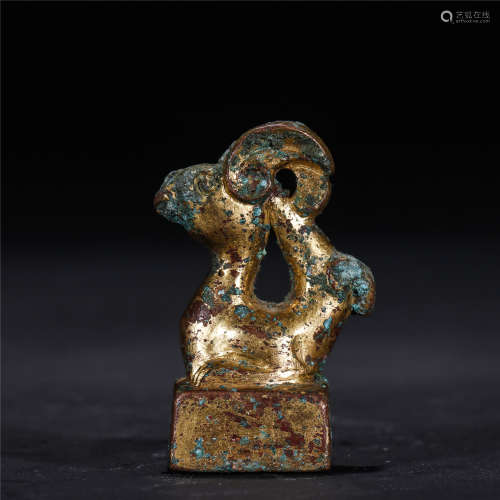 Gilt bronze carved pheonix seal