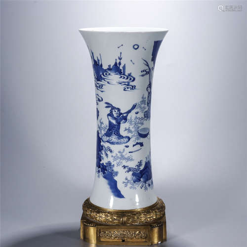 Blue and white character and story patterned porcelain vase