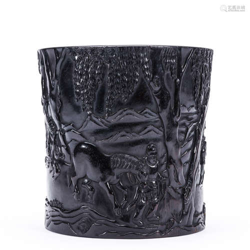 ZI TAN wood carved brush pot. GUANG XU mark