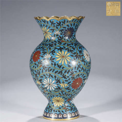 Copper cloisonne flower pattern vase, KANG XI mark