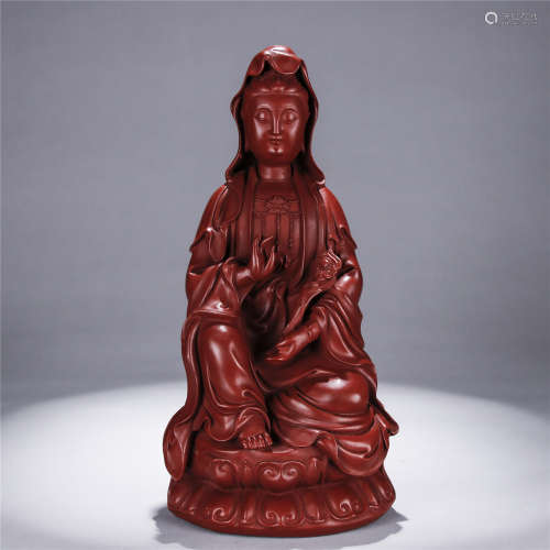 Wood lacquer carved statue of GUAN YIN buddha